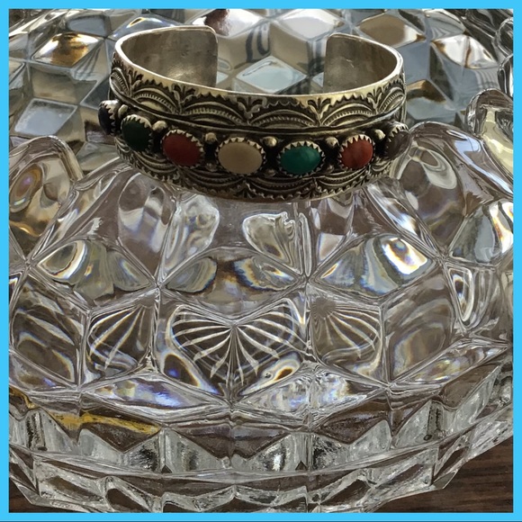 VTG WB SIGNED STERLING MULTI STONE CUFF2.5 “ACROSS - Picture 2 of 7